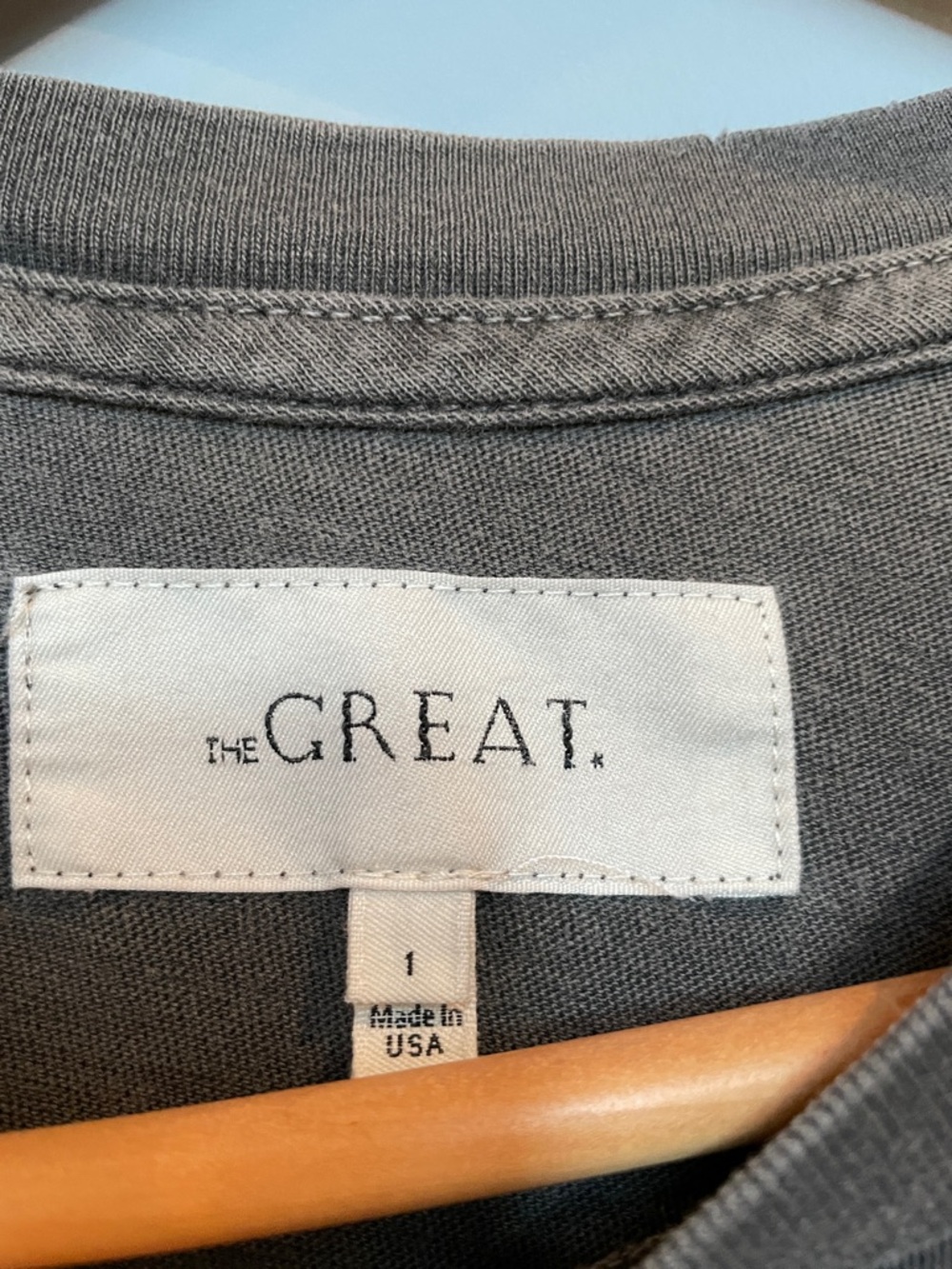 THE GREAT. Charcoal Gray Crewneck Tee size 1 distressed - Picture 6 of 9